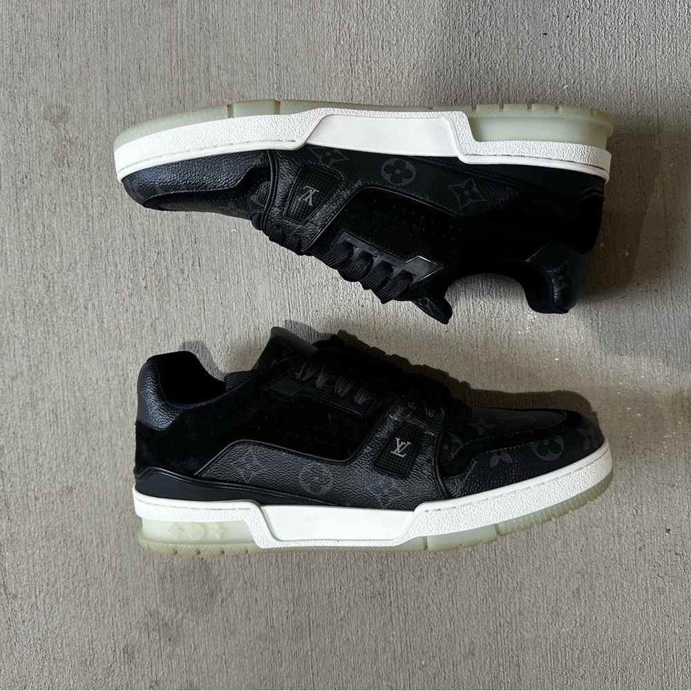Louis Vuitton Trainer Sneaker Low, Black  Monogram Canvas- Size 8LV(Fits 9.5-10)